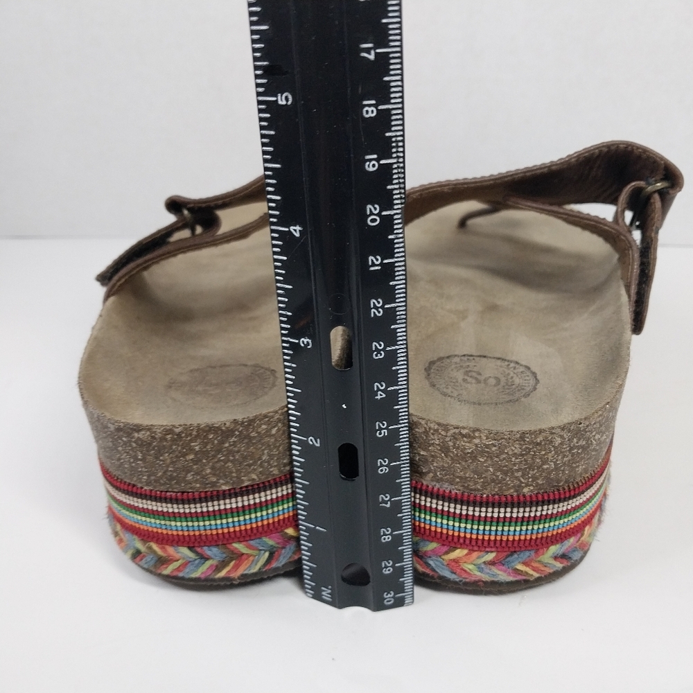 So Brand Size 9 M Faux Leather Platform Cork Multi Colored Boho Sandals Shoes - Picture 5 of 14